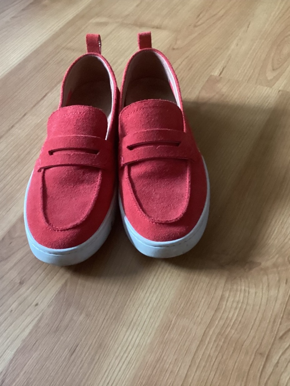 Vionic red suede loafers